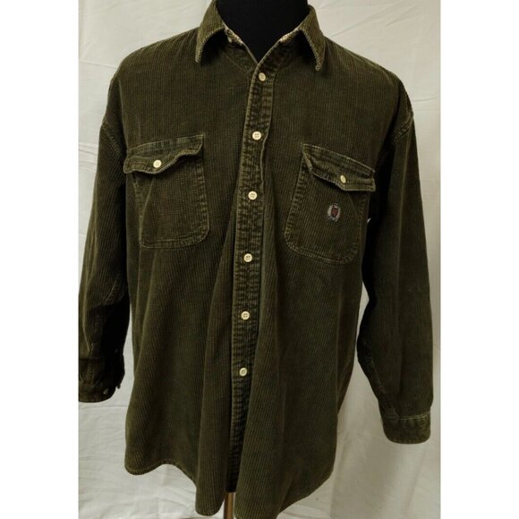 Vintage Siegfried Mens Large Green Corduroy Button Up Heavyweight Shirt Jacket - Picture 1 of 12